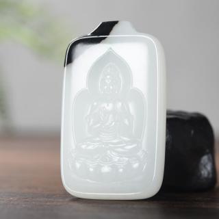 千尺山孤品39克宋永胜作品和田玉羊脂白玉黑皮观音菩萨玉牌子挂件吊坠