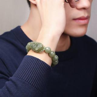 印象眸和田玉手链圆珠貔貅手串男女款青玉白玉石佛珠附证书
